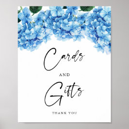 Blå Hydrangea Blommiga Bröllopsdusch Kort Gåvor Poster