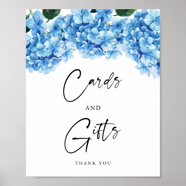 Blå Hydrangea Blommiga Bröllopsdusch Kort Gåvor Poster (Framsidan)