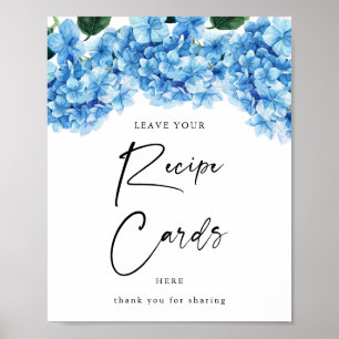 Blå Hydrangea Blommiga Bröllopsfest Receptkort Poster