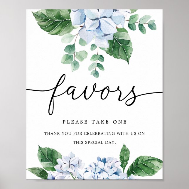 Blå Hydrangea Blommiga Förmånsskylt Poster (Framsidan)