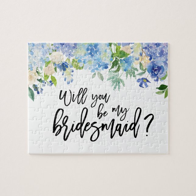 Blå Hydrangea-Blommigt | Bridesmaid Frieri Puzzle Pussel (Horisontell)