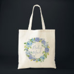Blå Hydrangea-Blommigt | Bridesmaid Tote Bag Tygkasse<br><div class="desc">Blå Hydrangea-Blommigt | Bridesmaid Tote Bag Gift | Blå vattenfärgsblommor</div>