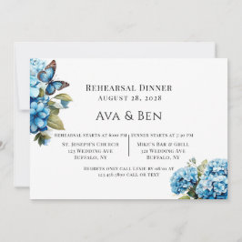 Blå Hydrangea Blommigt Butterfly Rehearsal Middag Inbjudningar