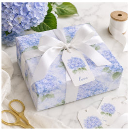 Blå Hydrangea Blommigt Inpackningspapper Presentpapper