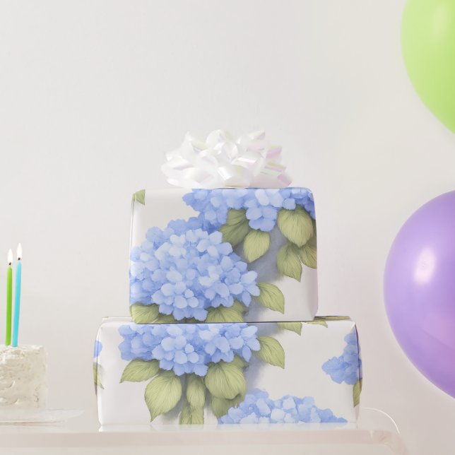 Blå Hydrangea Blommigt Inpackningspapper Presentpapper (Festgåvor)