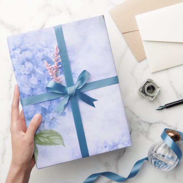 Blå Hydrangea Blommigt Inpackningspapper Presentpapper (Gifting)