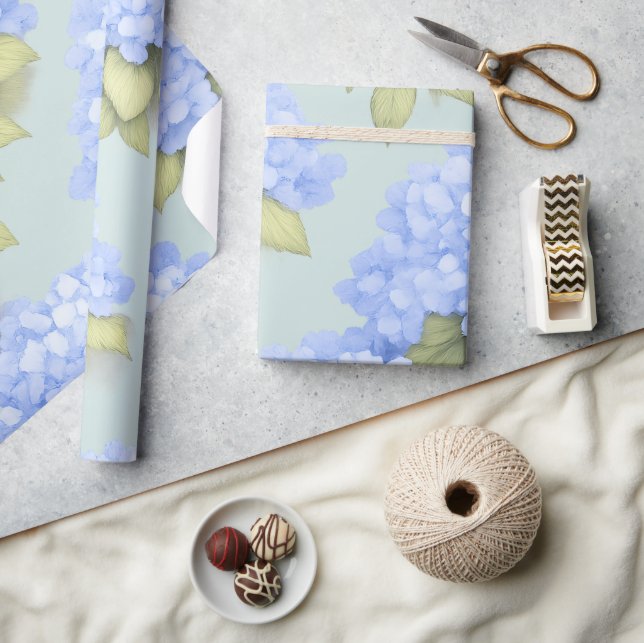 Blå Hydrangea Blommigt Inpackningspapper Presentpapper (Hantverk)