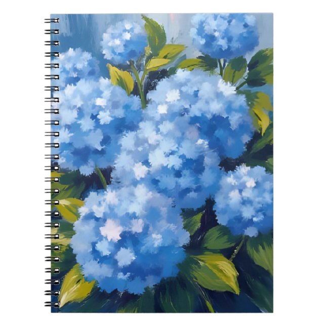 Blå Hydrangea Blommor Akvarell Blommig Anteckningsbok (Framsidan)