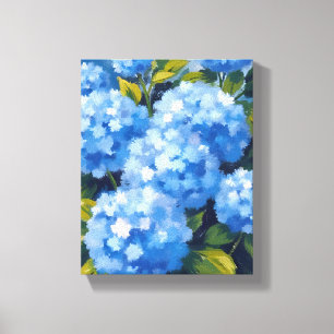 Blå Hydrangea Blommor Akvarell Blommig Canvastryck