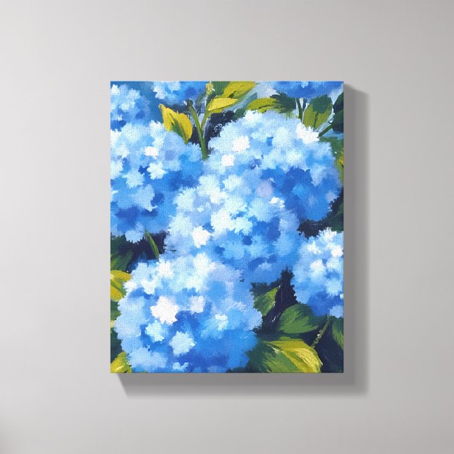 Blå Hydrangea Blommor Akvarell Blommig Canvastryck (Framsida)