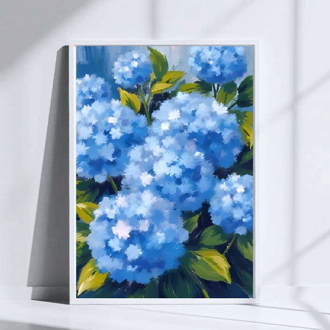 Blå Hydrangea Blommor Akvarell Blommig Poster (Skapare uppladdad)