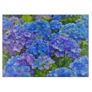 Blå Hydrangea Blommor Akvarell Konst Glas