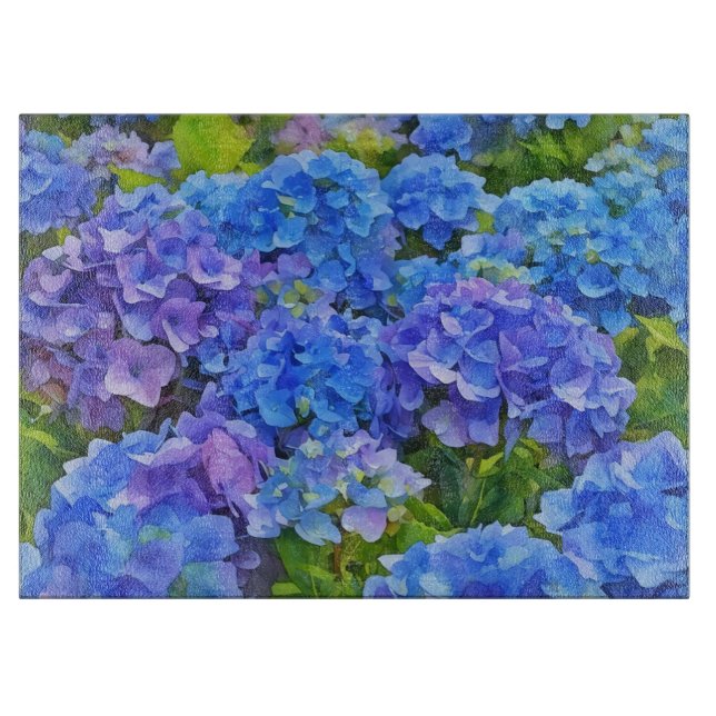 Blå Hydrangea Blommor Akvarell Konst Glas (Framsidan)