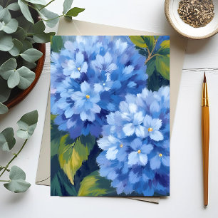 Blå Hydrangea Blommor Blomma Vattenfärg Målning Vykort