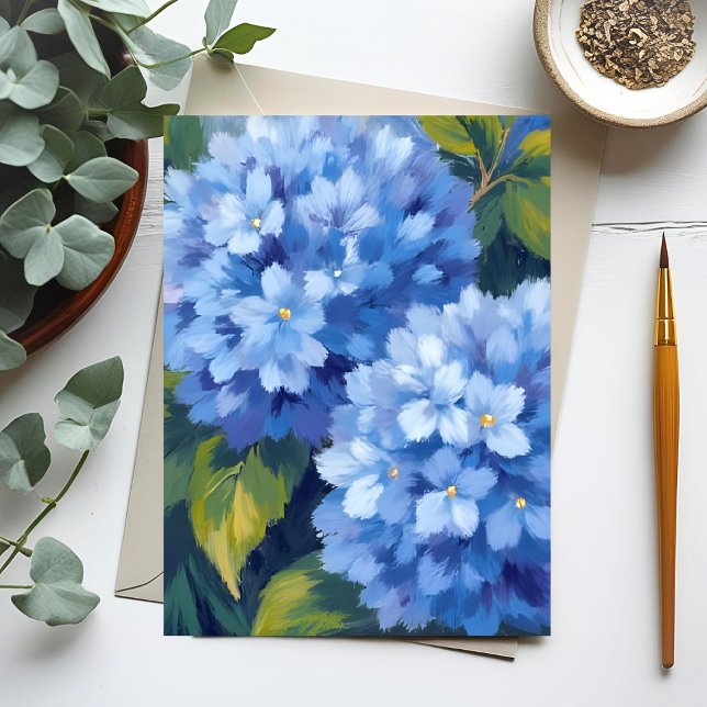 Blå Hydrangea Blommor | Blomma Vattenfärg Målning Vykort (Skapare uppladdad)