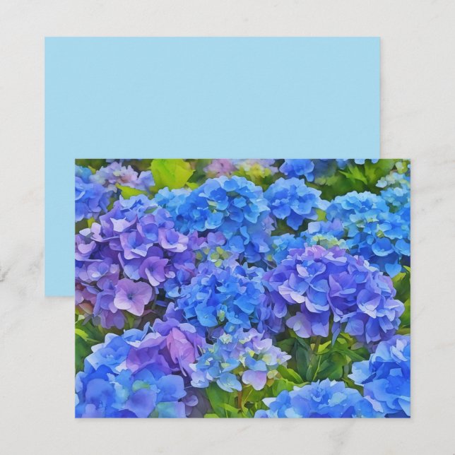 Blå Hydrangea Blommor Blommig Konst Notkort Set Anteckningskort (Fram/baksida)