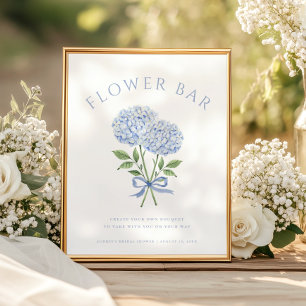 Blå Hydrangea Blommor Bouquet Blomster Bar Poster