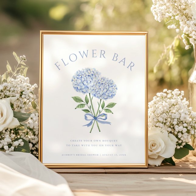 Blå Hydrangea Blommor Bouquet Blomster Bar Poster (Skapare uppladdad)