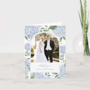 Blå Hydrangea Blommor Bröllopsfoto Tack Kort