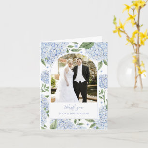 Blå Hydrangea Blommor Bröllopsfoto Tack Kort