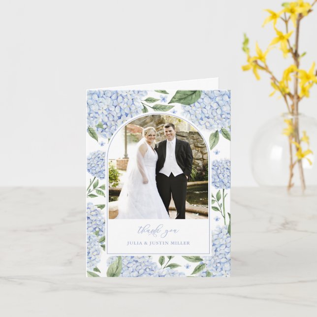 Blå Hydrangea Blommor Bröllopsfoto Tack Kort (Gul blomma)