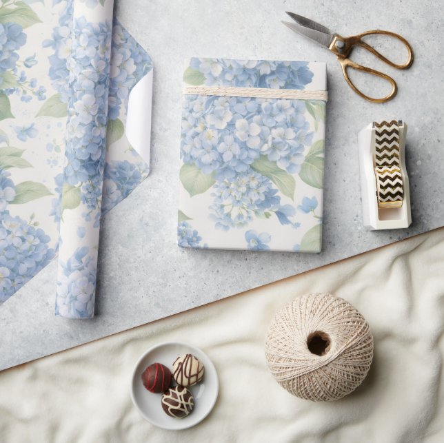 Blå Hydrangea Blommor | Elegant Presentförpackning Presentpapper (Hantverk)