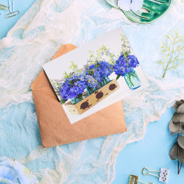 Blå Hydrangea-blommor i vykort för Vintage