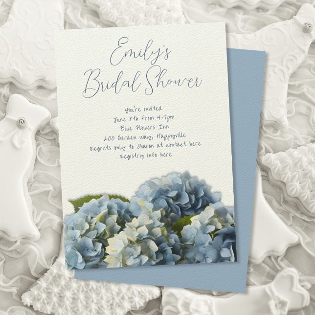 Blå Hydrangea Blommor Kant Bröllopsdusch Inbjudan (Skapare uppladdad)