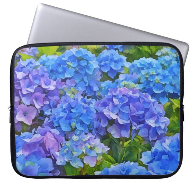 Blå Hydrangea Blommor Konst Bärbar Dator Fodral (Framsidan)