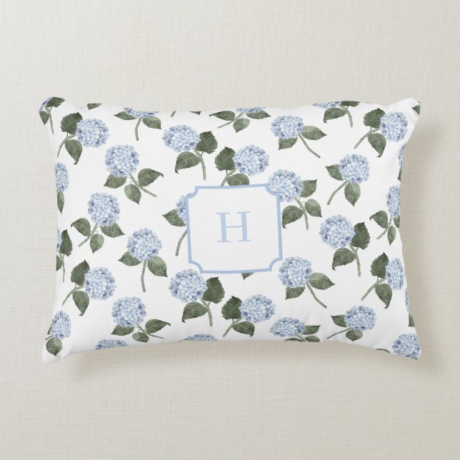Blå Hydrangea Blomster Initial   Prydnadskudde (Framsidan)