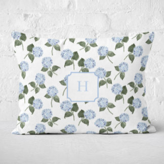 Blå Hydrangea Blomster Initial Prydnadskudde