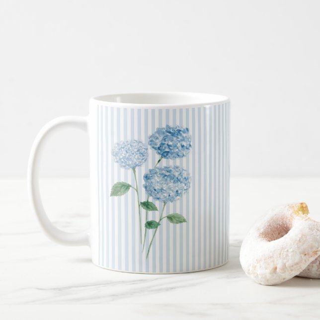 Blå Hydrangea Blomster Målning Blå Rand Kaffemugg (Med munk)