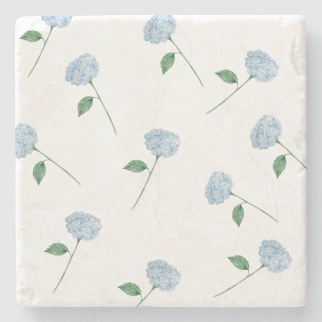 Blå Hydrangea Blomster Målning Blå Randig Sten Stenunderlägg (Framsidan)