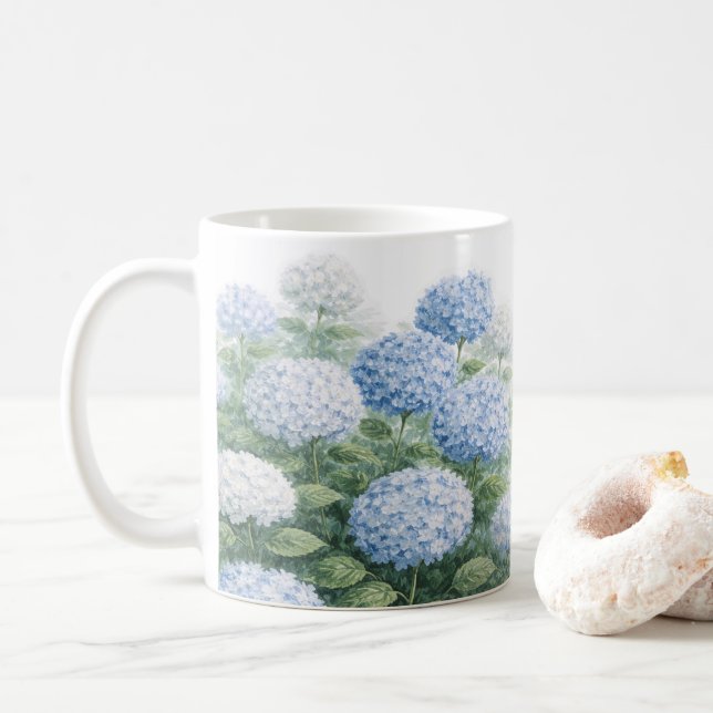 Blå Hydrangea Blomster Målning  Kaffemugg (Med munk)