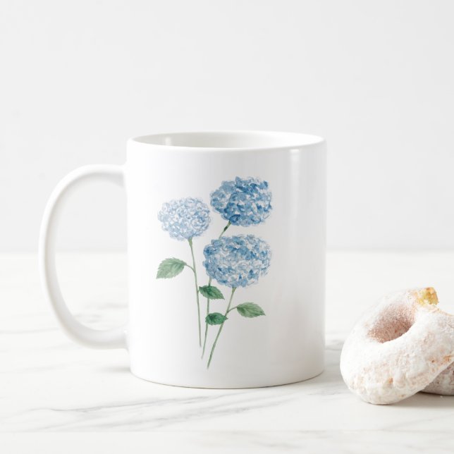 Blå Hydrangea Blomster Målning  Kaffemugg (Med munk)