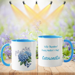 Blå Hydrangea Blomsterbukett Mugg