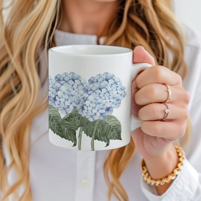 Blå Hydrangea Bloom Hamptons Ceramic Kaffemugg (blue hydrangea ceramic mug with custom name)