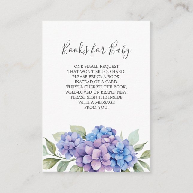 Blå Hydrangea-böcker för Baby Shower-kort Tilläggskort (Framsida)