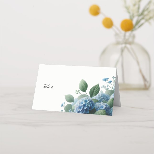 Blå Hydrangea Bord Plats Kort (Framsida)