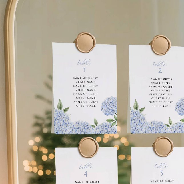 Blå Hydrangea Bordskort med Gästnamn  (Skapare uppladdad)