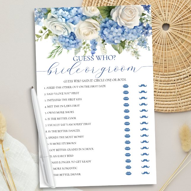 Blå Hydrangea Bride eller Groom Möhippa Game Flygblad (Skapare uppladdad)