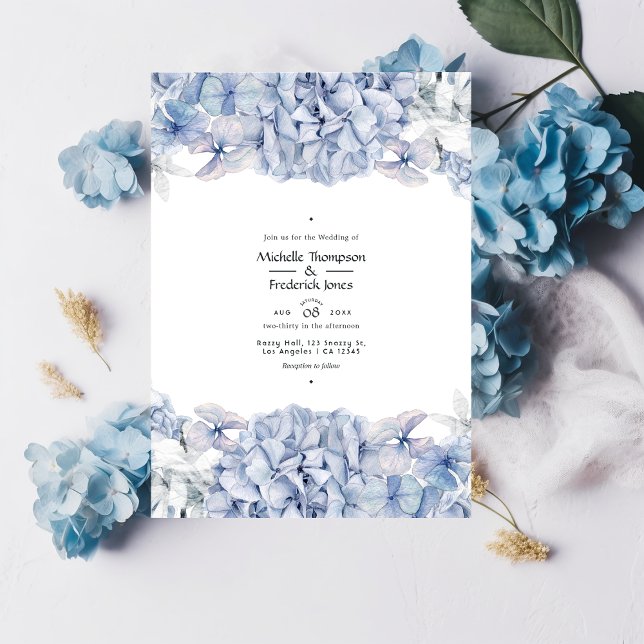 Blå Hydrangea Bröllop Inbjudningar (Skapare uppladdad)
