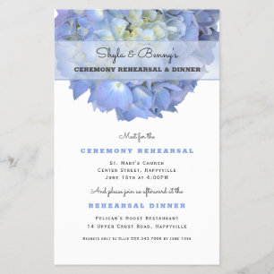 Blå Hydrangea Bröllop Rehearsal Dinner Inbjudan Flygblad