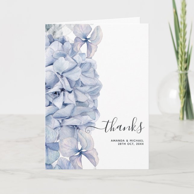 Blå Hydrangea Bröllop Tack Kort (Framsida)