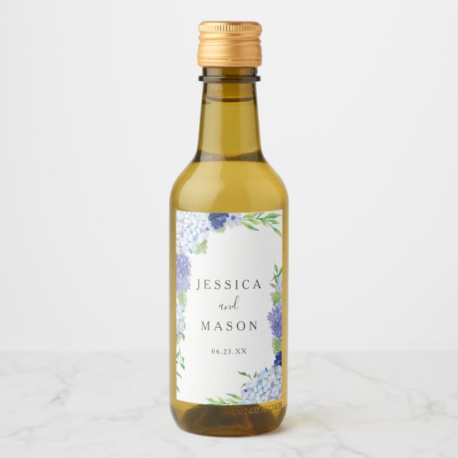 Blå Hydrangea Bröllop Vin-etiketter Vinetikett (Framsida)