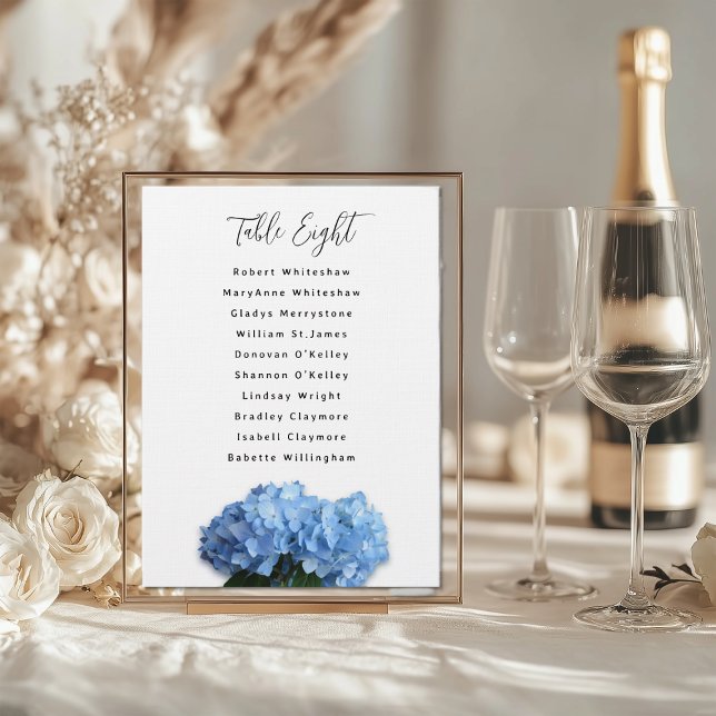 Blå Hydrangea Bröllops Bord Nummer Sittande Gäster Program (Skapare uppladdad)