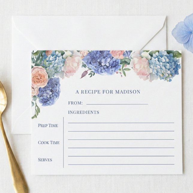 Blå Hydrangea Bröllopsdusch Te Receptkort (Skapare uppladdad)
