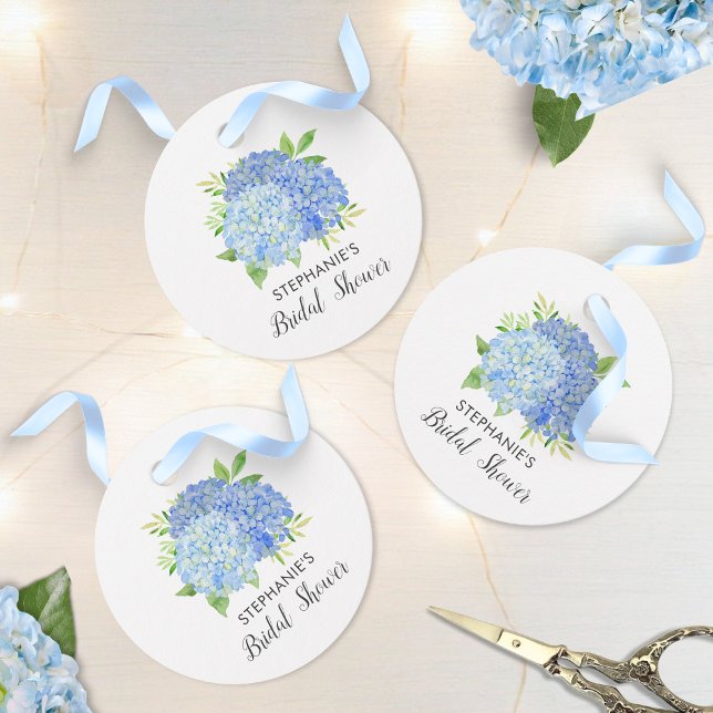 Blå Hydrangea Bröllopsduschbukett  Gåvor Etiketter (Skapare uppladdad)