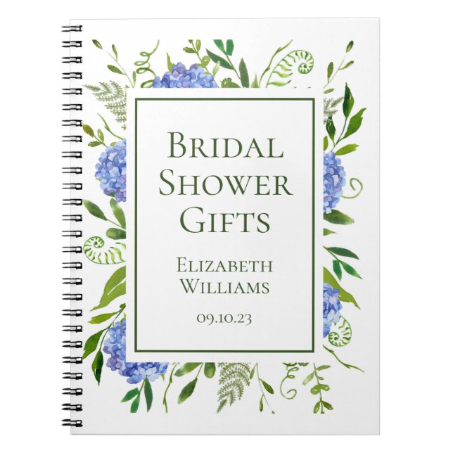 Blå Hydrangea Bröllopsduschpresenter Anteckningsbok (Framsidan)
