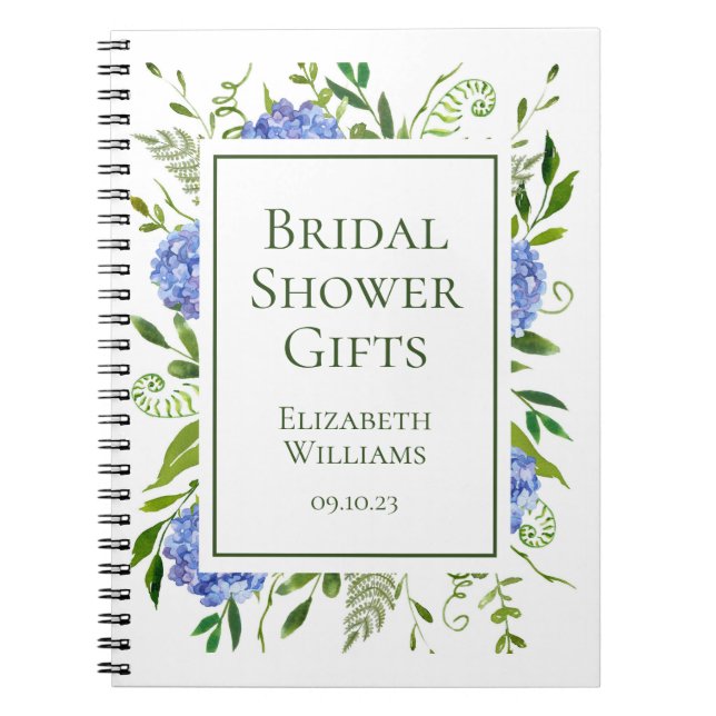 Blå Hydrangea Bröllopsfestpresenter Anteckningsbok (Framsidan)